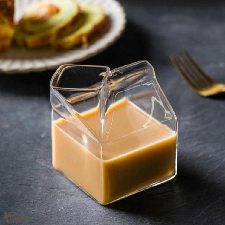 Mini Glass Milk Carton Cup