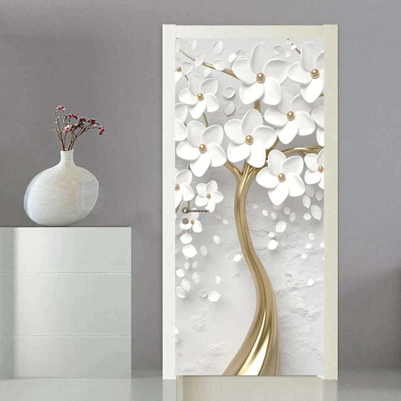 3D Stereo White Flowers Mural Wallpaper