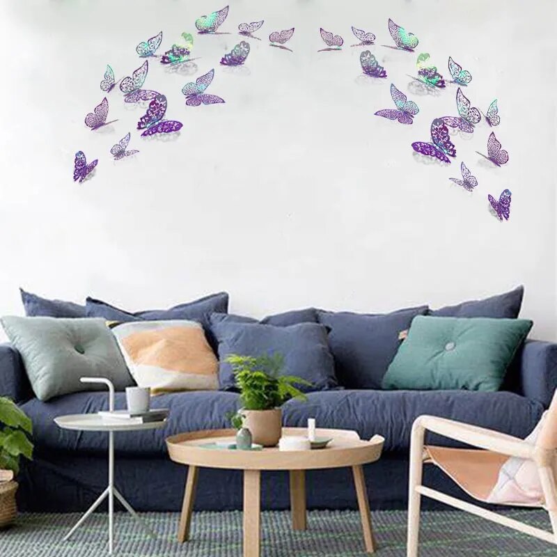 3D Purple Blue Butterflies Wall Stickers