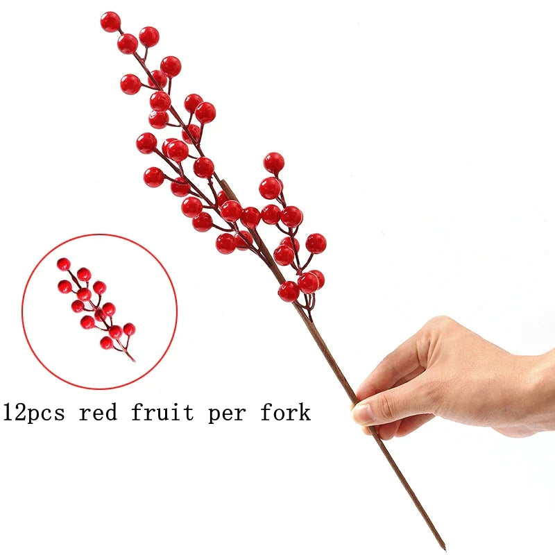 Artificial Red Berry Flowers Bouquet Fake Plant for Home Vase Decor Xmas Tree Ornaments New Year 2023 Party Christmas Decoration