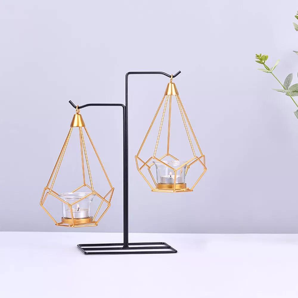 Geometric Iron Hanging Lantern Candle Holder or Vase