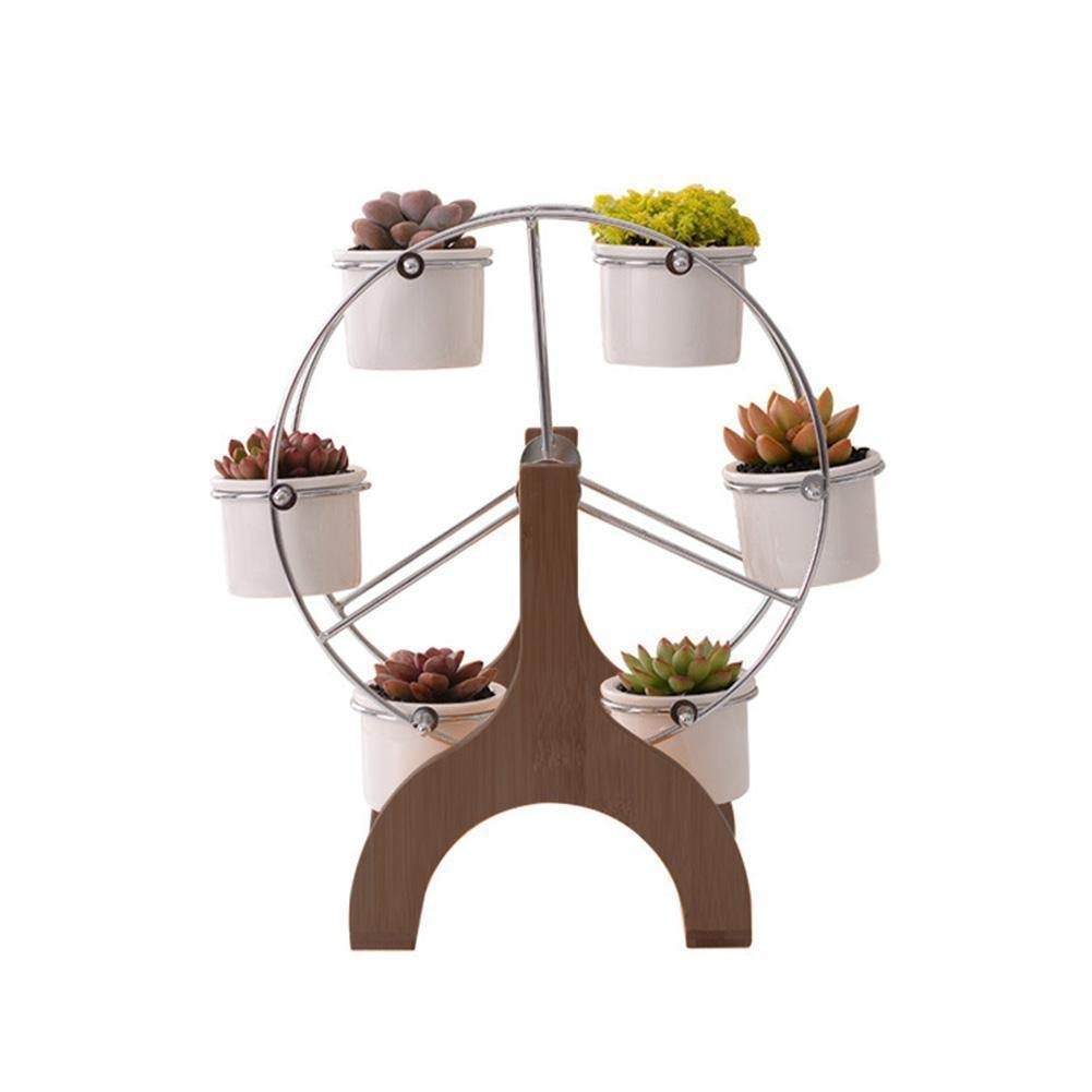 Wooden Ferris Wheel with Ceramic Succulent Planters