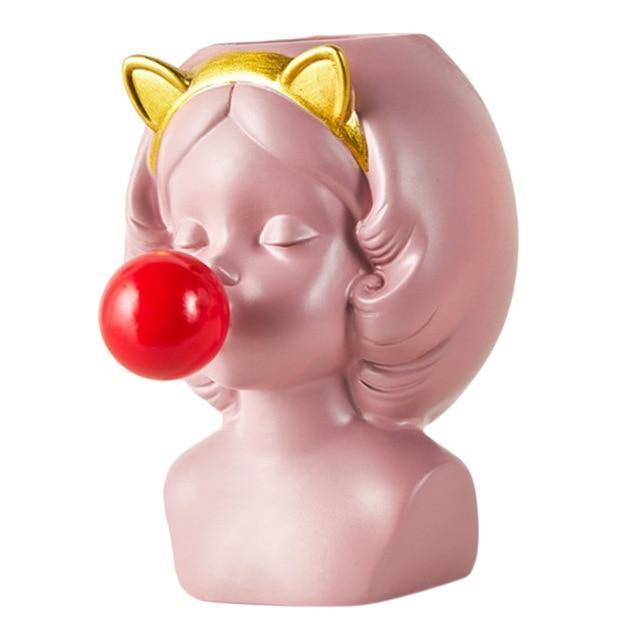 Bubble-Blowing Babe Bust Planter Vase Pink / Cat | Sage & Sill