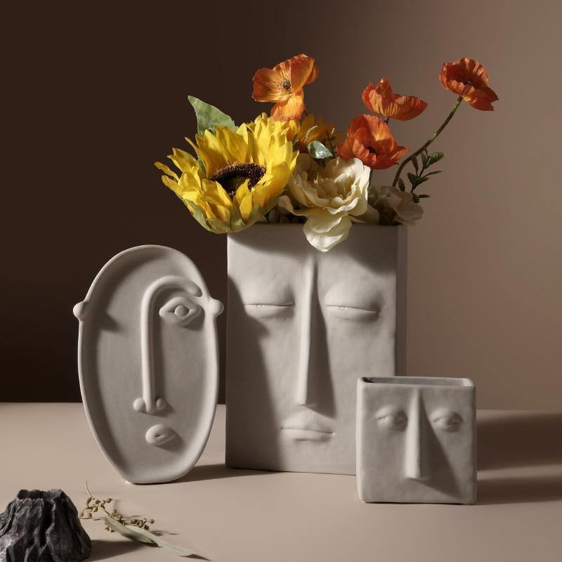 Abstract Face Ceramic Vase