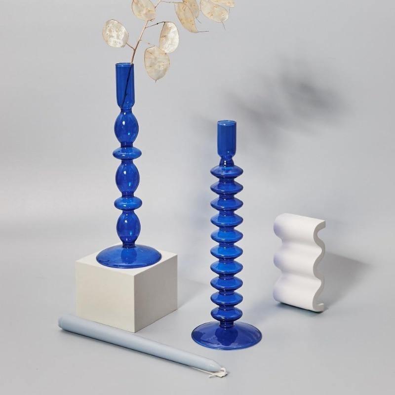 Blue Horizon Taper Glass Candle Stick Holders