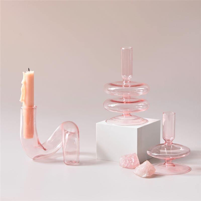 Pink Glass Taper Candle Holder & Vase Collection