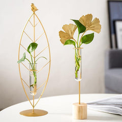 Gold Flora Metal and Glass Test Tube Propagation Vase