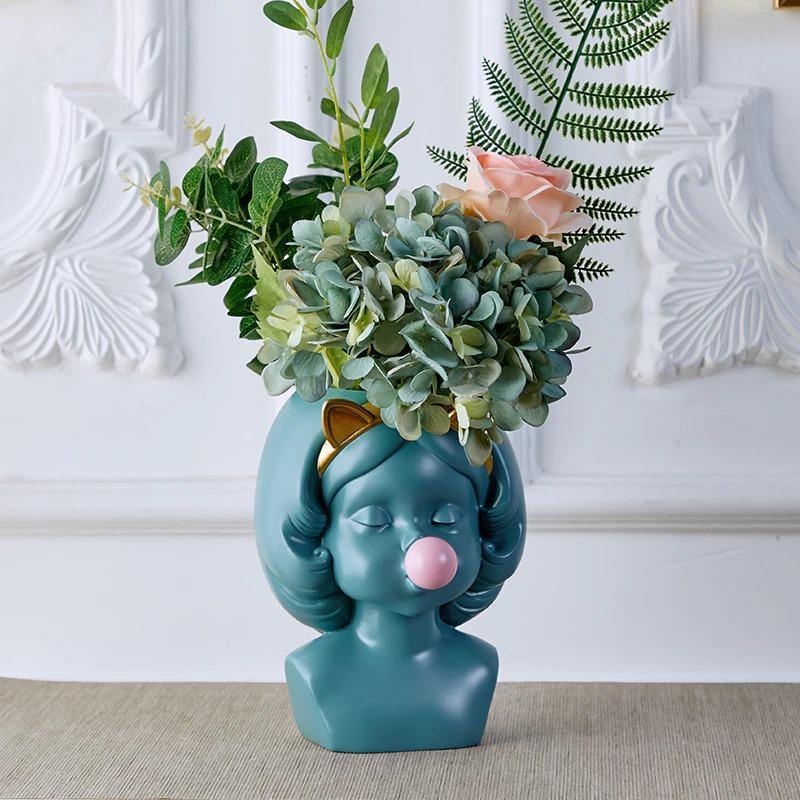 Bubble-Blowing Babe Bust Planter Vase Teal / Cat | Sage & Sill