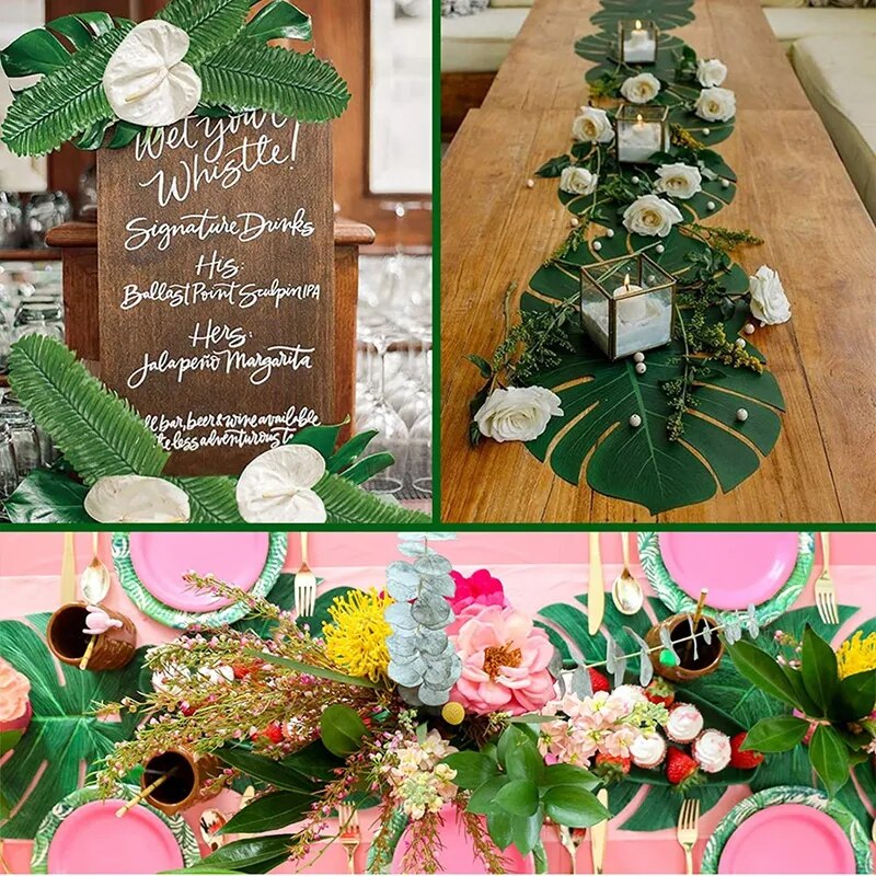 Artificial Tropical Palm Leaves Hawaiian Luau Safari Jungle Party Decoration Summer Wedding Birthday Home Table Decor Fake Plant