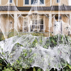 شبكة عنكبوت صناعية لتزيين الهالوين، دعائم مشهد حفلات مخيفة بيضاء قابلة للتمدد، ملحقات ديكور المنزل