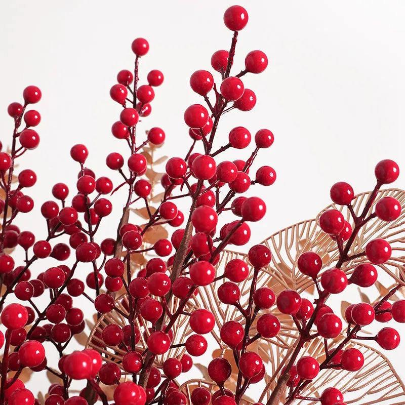 الاصطناعي باقة زهور التوت الأحمر نبات صناعي للمنزل زهرية ديكور شجرة عيد الميلاد الحلي السنة الجديدة 2023 حفلة عيد الميلاد الديكور