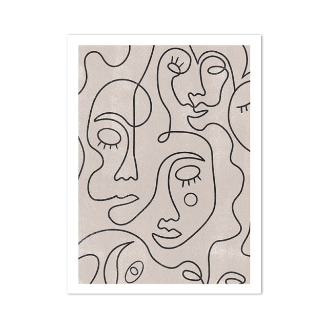 ملصق رسم وجه امرأة مجردة بخط واحد
