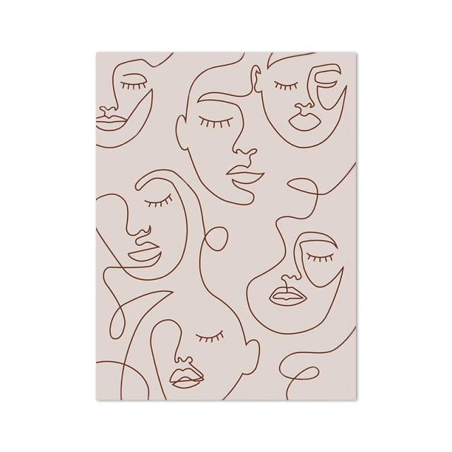 ملصق رسم وجه امرأة مجردة بخط واحد
